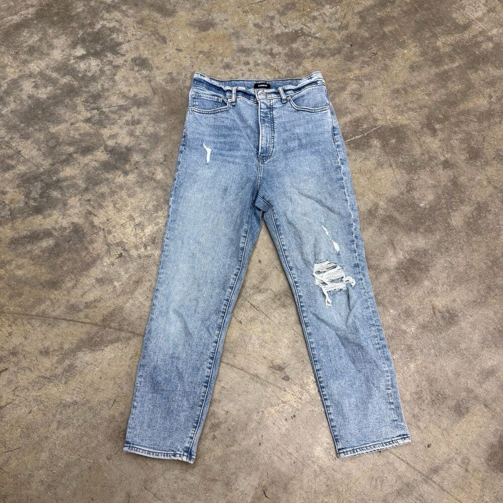 Express super high rise distressed ripped mom jean - Picture 1 of 6